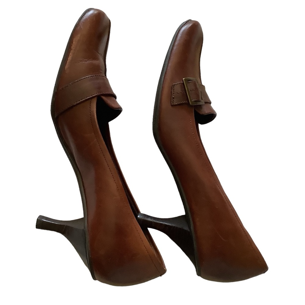 US 8 Cathy Jean Brazil Vintage Buckle Brown Leather Kitten Heels READ - Picture 8 of 16